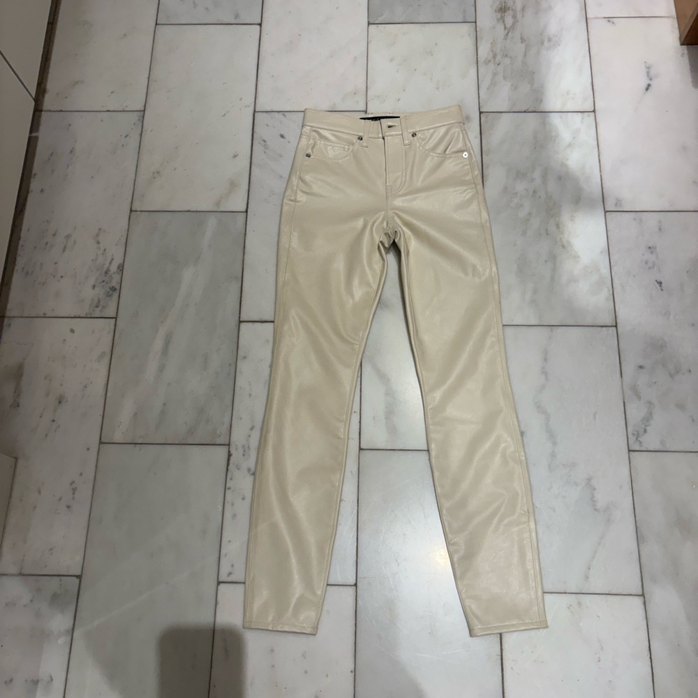 Veronica Beard Cream Faux Leather Jeans